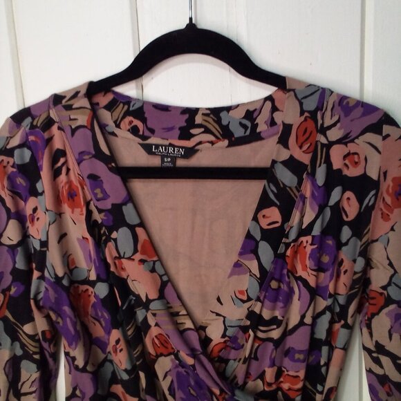 Lauren Ralph Lauren Blouse Women S Crossover 3/4 Sleeve Pattern Colorful - Picture 3 of 16
